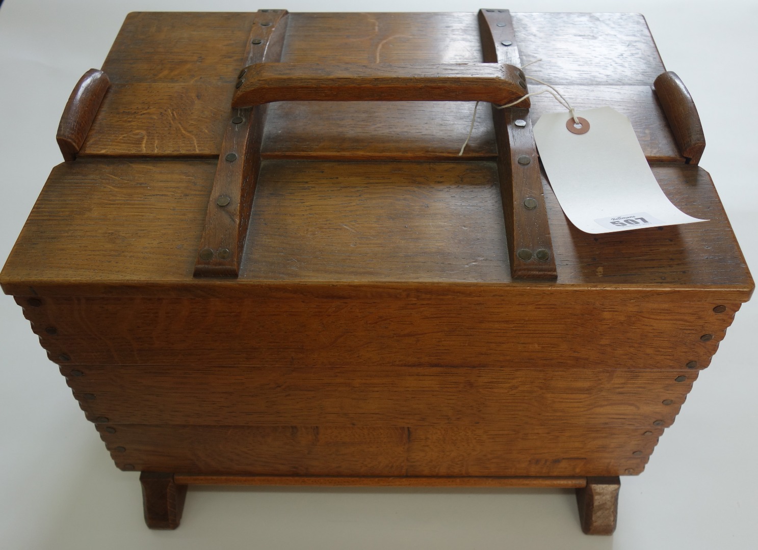 Appraisal: An oak Arts Crafts work box circa rectangular box form