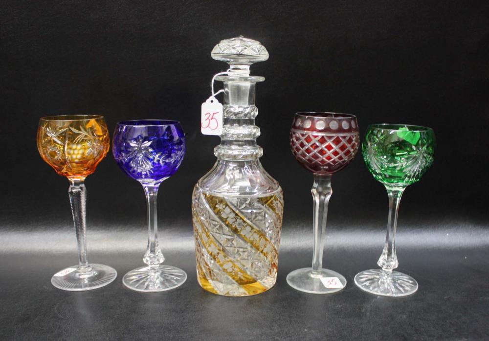 Appraisal: BOHEMIAN CUT CRYSTAL DECANTER AND STEMWARE pieces each flashed and