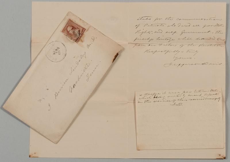 Appraisal: Jefferson Davis letter to J B Lindsley ref McGavock Jefferson