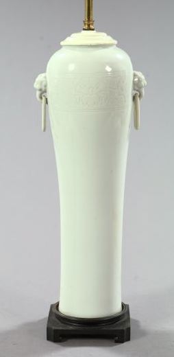 Appraisal: Tall and Elegant Tao Kuang Incise-Carved White Porcelain Two-Handled Vase