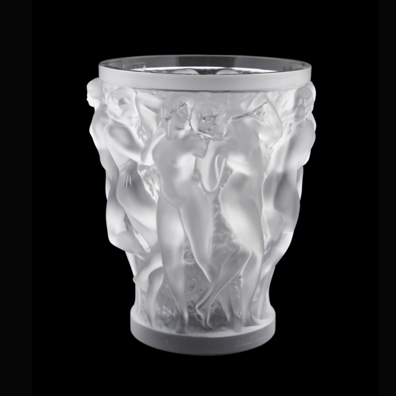 Appraisal: LALIQUE BACCHANTES FROSTED CRYSTAL VASE Lalique French frosted colorless crystal