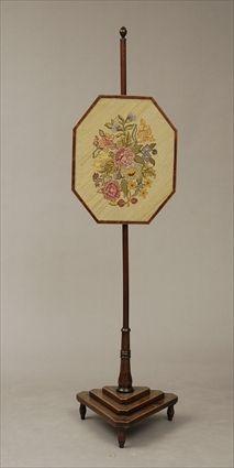 Appraisal: George III-Style Inlaid Mahogany Firescreen with Needlework Panel x in