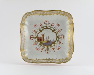 Appraisal: An unusual English porcelain square dish painted in the Meissen