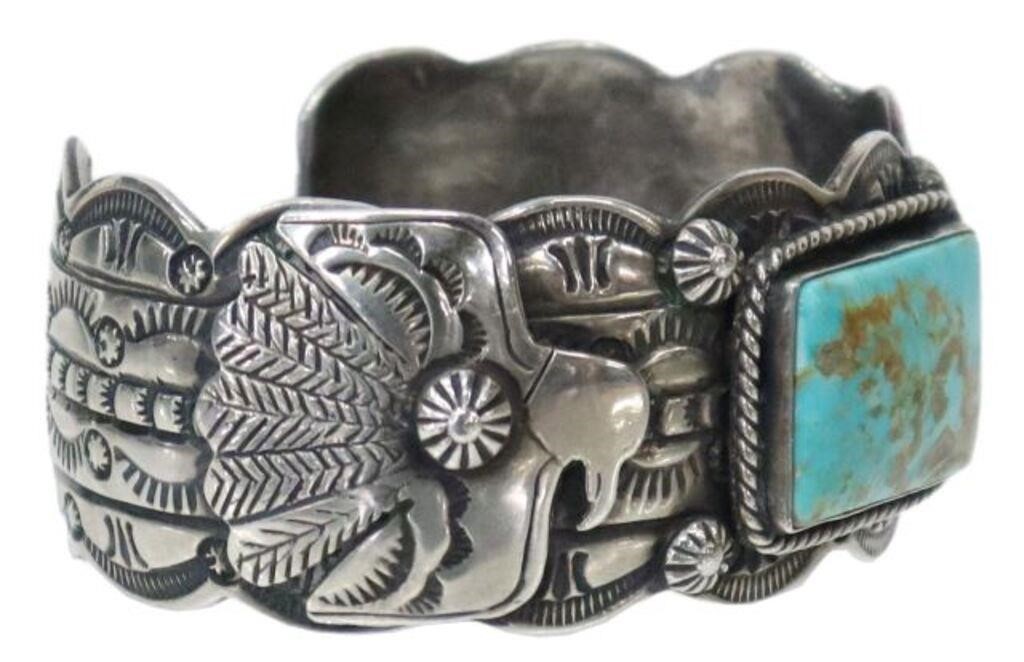 Appraisal: Native American sterling silver cuff bracelet Marcella James Navajo Dine