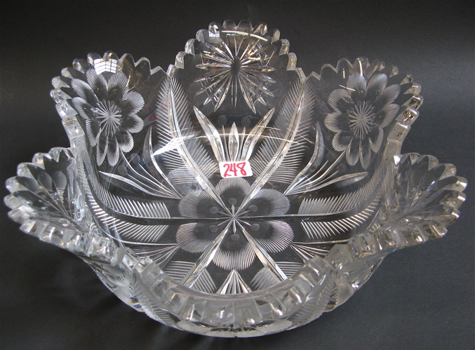 Appraisal: HAND CUT AND ENGRAVED CRYSTAL CENTERPIECE BOWL c American notched