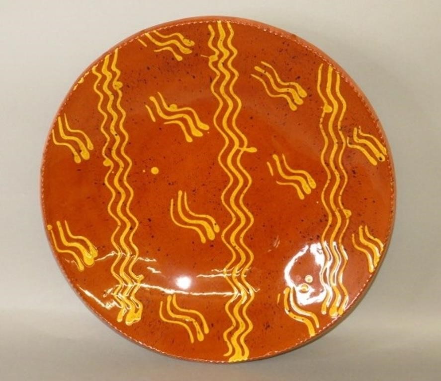 Appraisal: FINE FOLK ART SLIP DECORATED CHARGER BY LESTER BREca dated