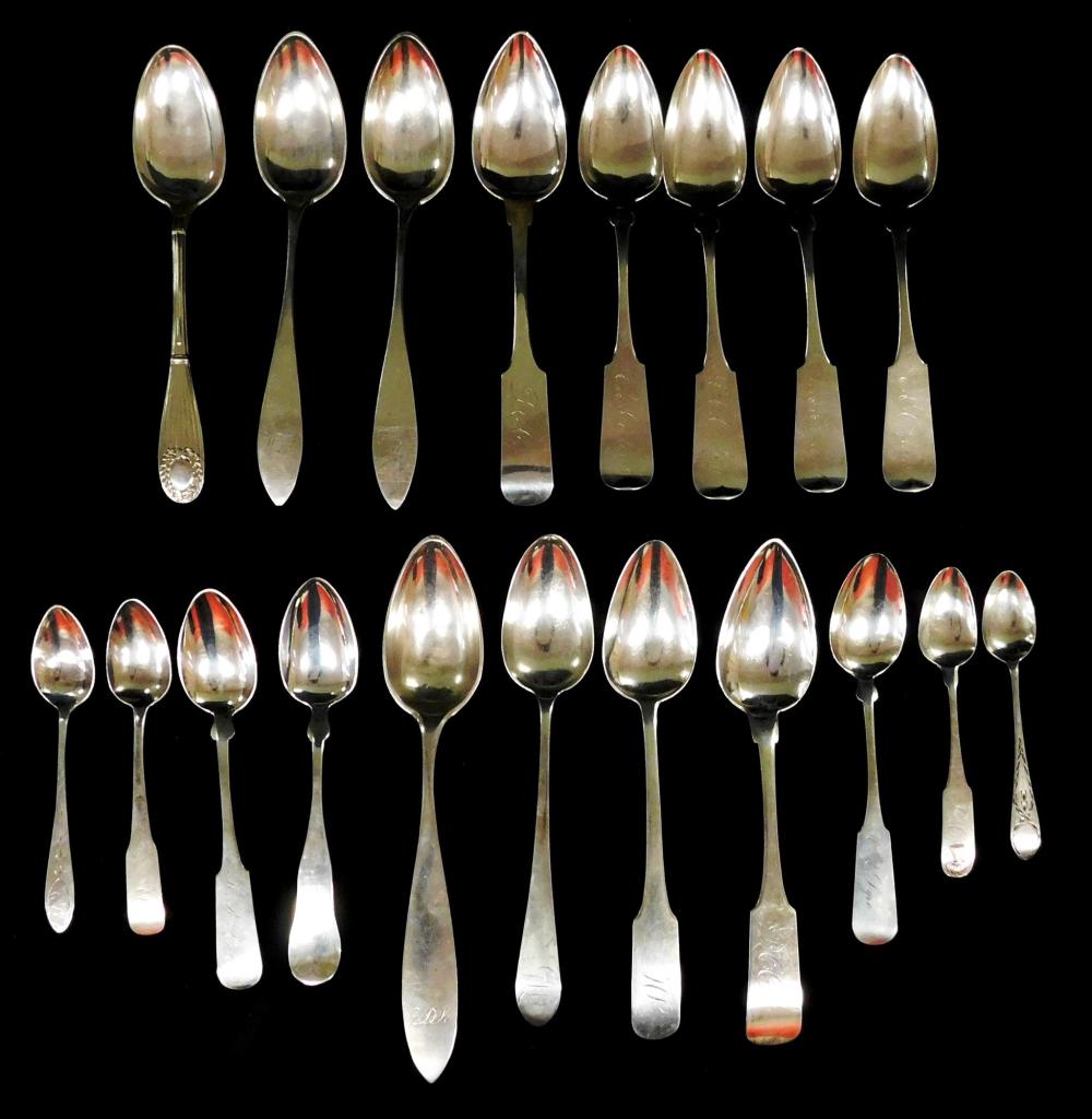 Appraisal: COIN SILVER Nineteen spoons th th C mostly American including