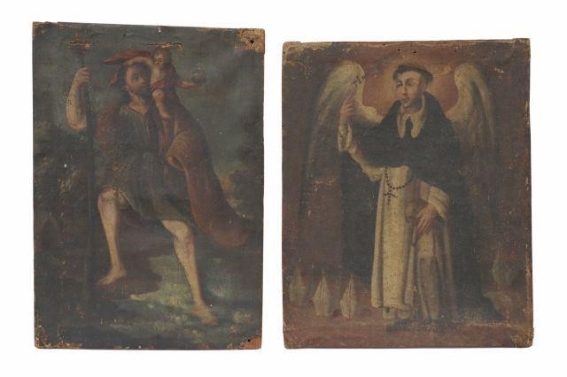 Appraisal: lot of Unframed oil on canvas paintings including Saint Christopher