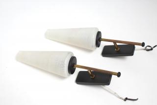 Appraisal: Mid-Century Modern sconces a pair of small streamlined examples with