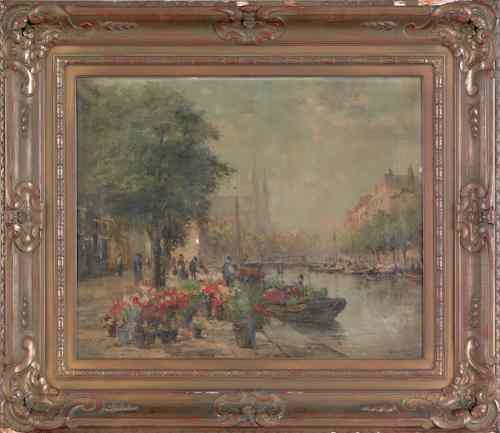 Appraisal: Fine French oil on canvas impressionist canal scene th c