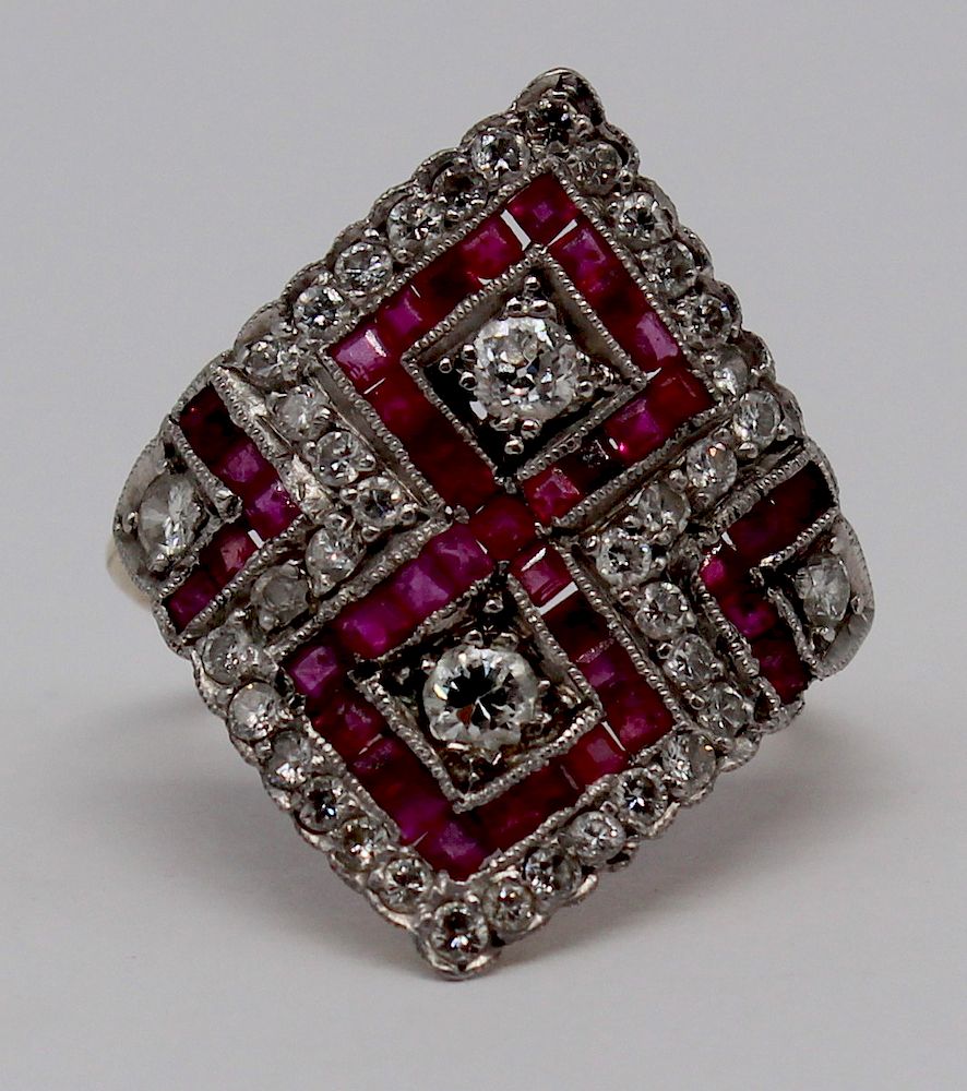 Appraisal: JEWELRY Art Deco kt Gold Diamond and Ruby Ring Wonderful