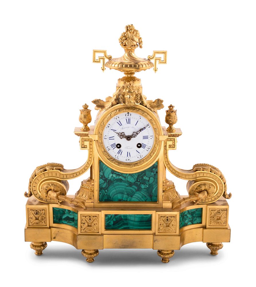 Appraisal: A Louis XVI Style Malachite and Gilt Bronze Mantel Clock