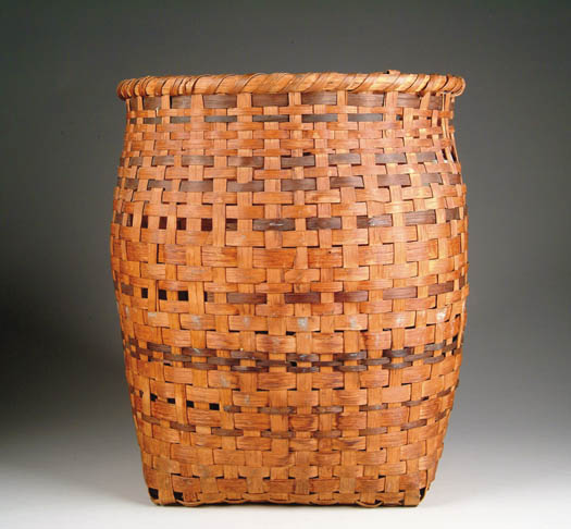 Appraisal: LARGE DECORATED SPLINT BASKET Round open top with square base