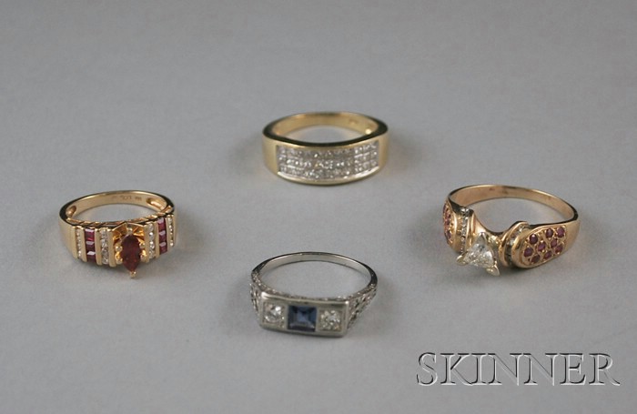 Appraisal: Three Diamond and Gemstone Rings a platinum diamond and synthetic