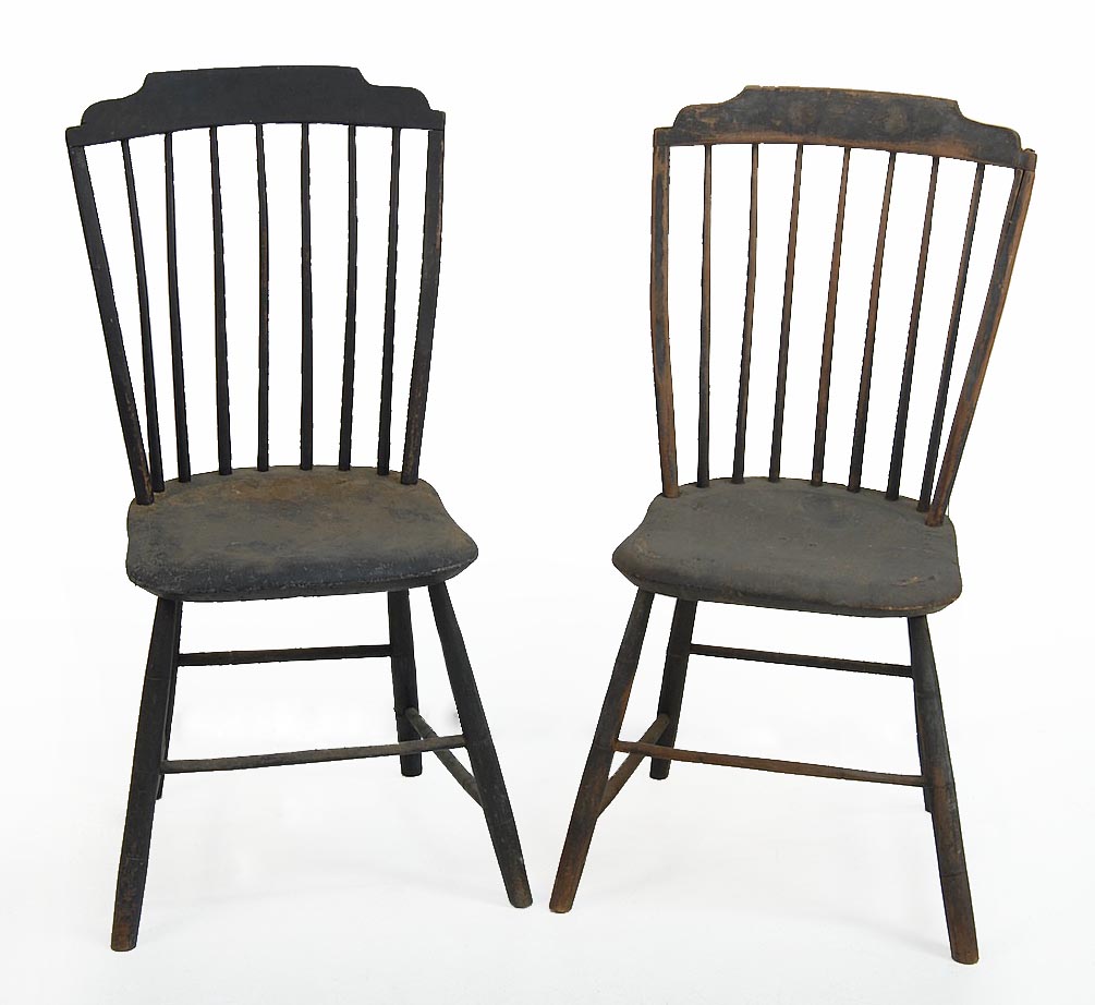 Appraisal: PAIR OF CIRCA WINDSOR STEP-DOWN SIDE CHAIRS in original black