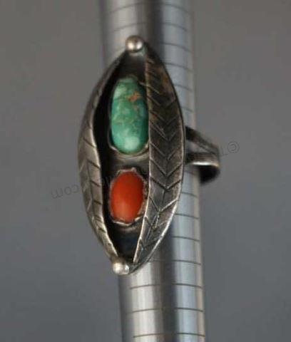 Appraisal: Native American Sterling Turquoise Coral Ring - 's Vintage Navajo