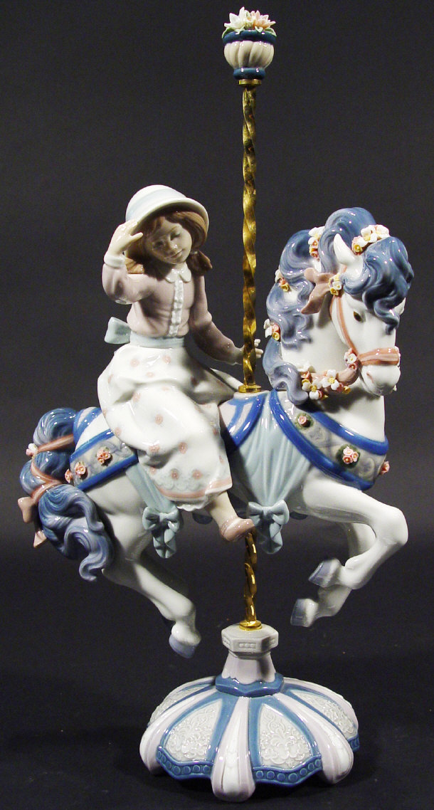 Appraisal: Large Lladro porcelain figurine on merry-go-round horseback with brass barleytwist