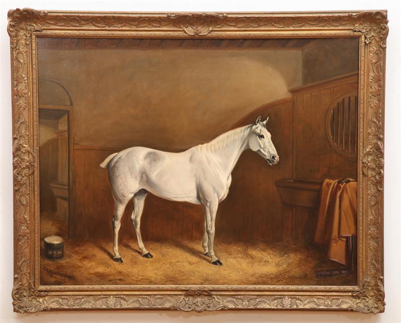 Appraisal: JOHN ALFRED WHEELER - WHITE STALLION Oil on canvas signed