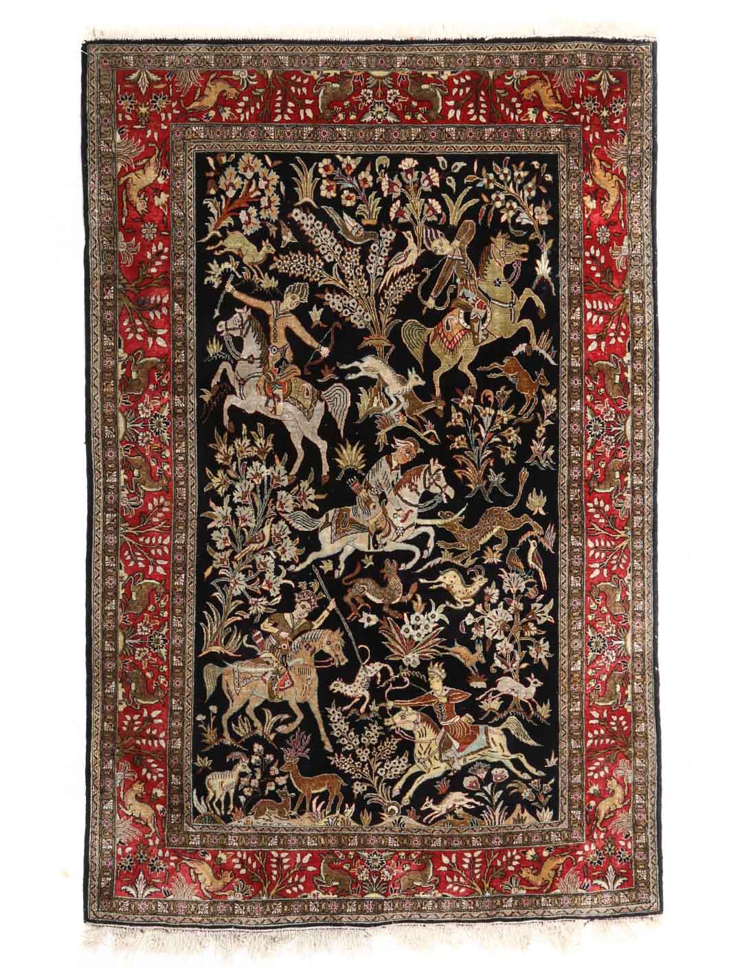 Appraisal: Silk Goum rug approx x Iran circa Condition Worn fringe