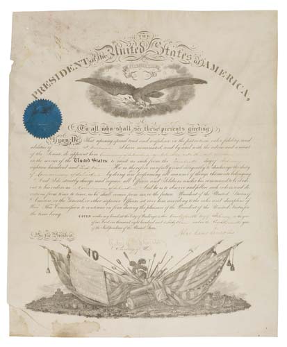 Appraisal: LINCOLN ABRAHAM Partly-printed vellum Document Signed as President appointing George