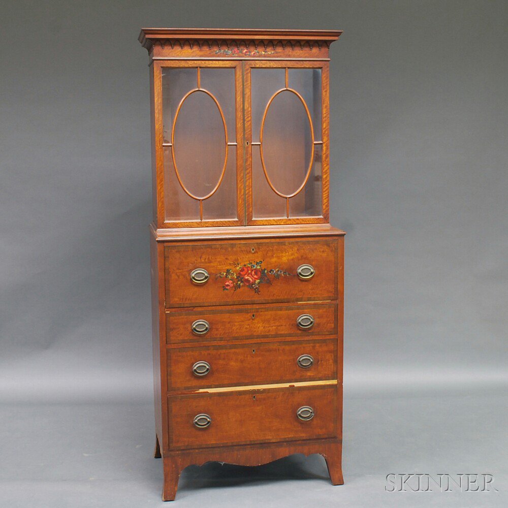 Appraisal: Neoclassical-style Mahogany Secretaire Bookcase th century the top section with