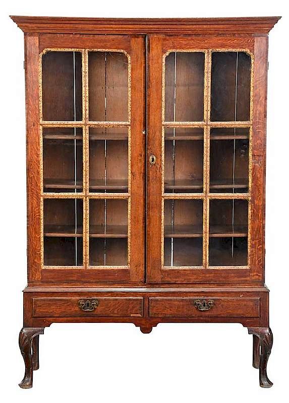 Appraisal: Irish George II Carved Oak Bookcase Cabinet British th century