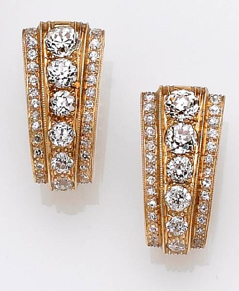 Appraisal: A pair of diamond earrings set throughout with European-cut diamonds