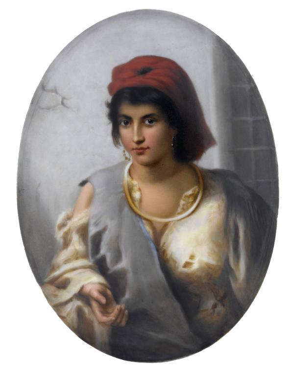 Appraisal: A CONTINENTAL PLAQUE painted with an attractive young Italian peasant