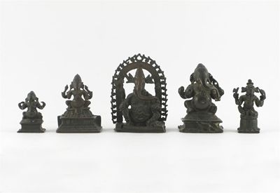 Appraisal: Five small Indian copper and bronze figures of Ganesha th