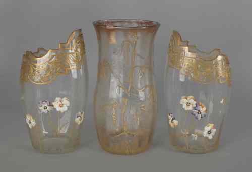 Appraisal: Pair of enamel decorated glass vases probably French h together