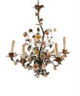 Appraisal: Continental Tole Porcelain Light Chandelier Continental late th early th