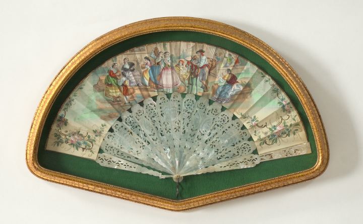 Appraisal: Good French Hand-Colored Lithographic and Carved Mother-of-Pearl Lady's Fan third