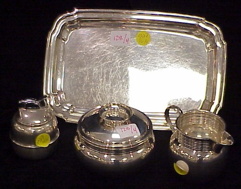 Appraisal: STERLING lidded sugar bowl and creamer marked Fisher pattern along