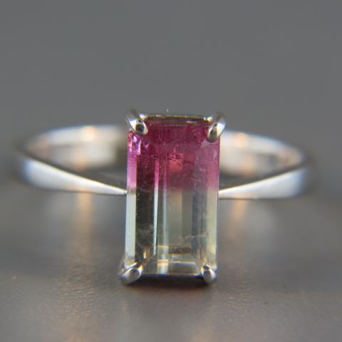 Appraisal: Bi-Color Tourmaline Ring emerald cut gem in k white gold