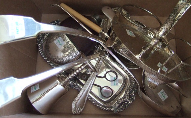 Appraisal: Mostly plated wares comprising a candle snuffers tray a pair