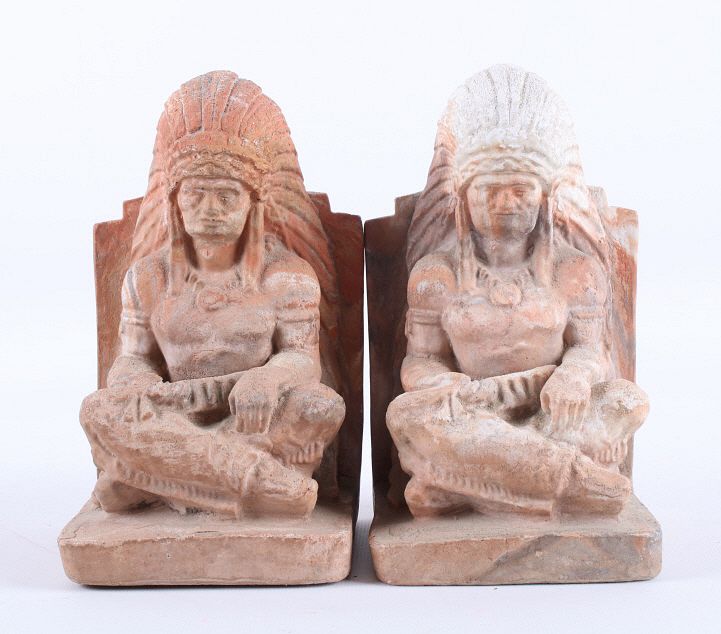 Appraisal: Pair of Native American Indian Chief Clay Bookends Included in