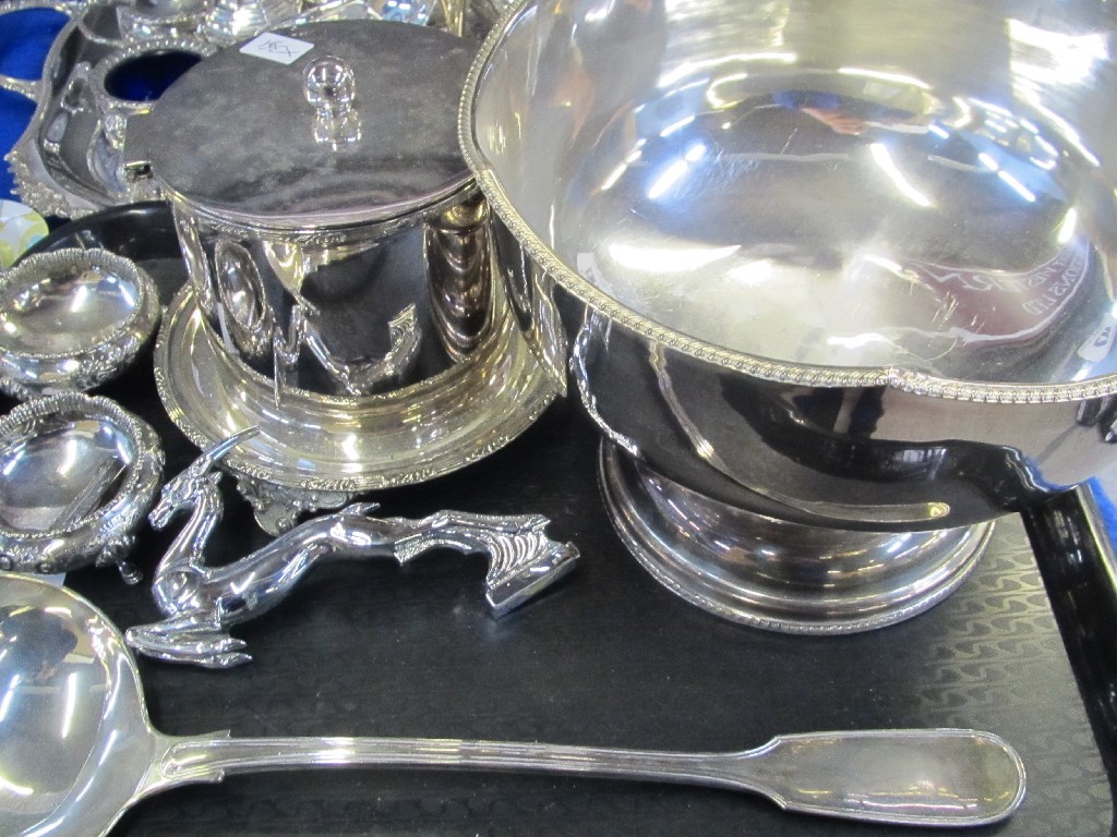 Appraisal: Tray lot of EP punch bowl biscuit barrel soup ladle