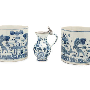 Appraisal: A Pair of Chinese Blue and White Porcelain Cache Pots