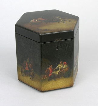 Appraisal: Russian Hexagonal Tea Caddy ca Century A rare Russian lacquered