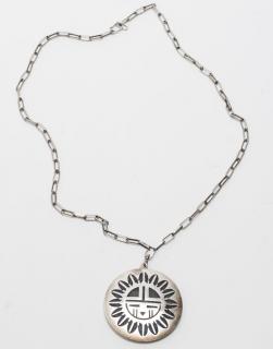 Appraisal: Vintage Hopi Silver Overlay Spirit Necklace The large openwork chain