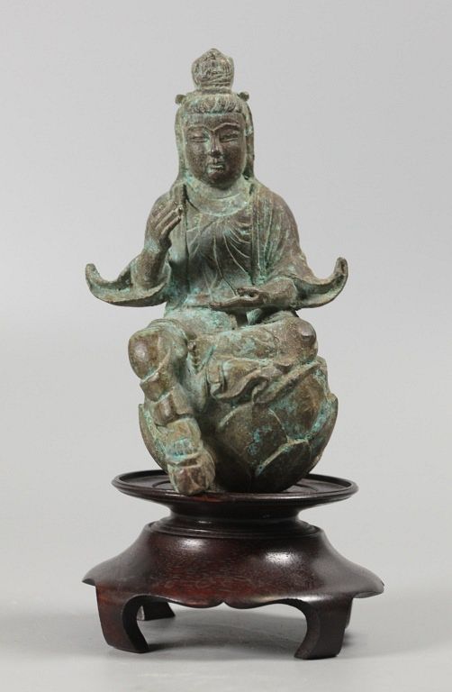 Appraisal: Chinese bronze Buddha overall with base in H Notice to