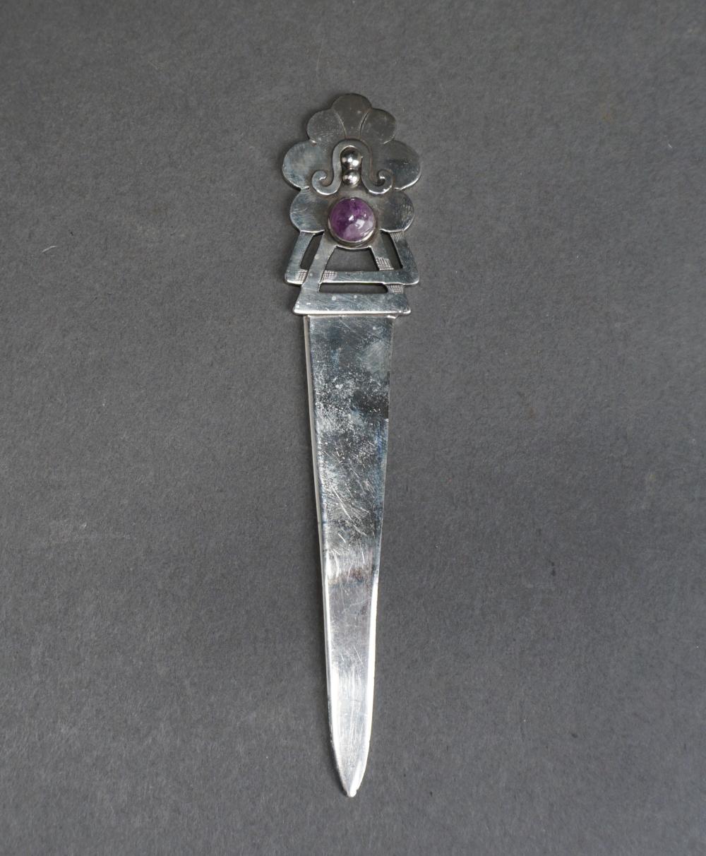 Appraisal: DANISH STERLING SILVER AND INLAID STONE LETTER OPENER GROSS OZTDanish