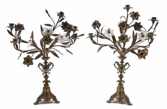 Appraisal: A Pair of Gilt Metal Six-Light Candelabra having an urn