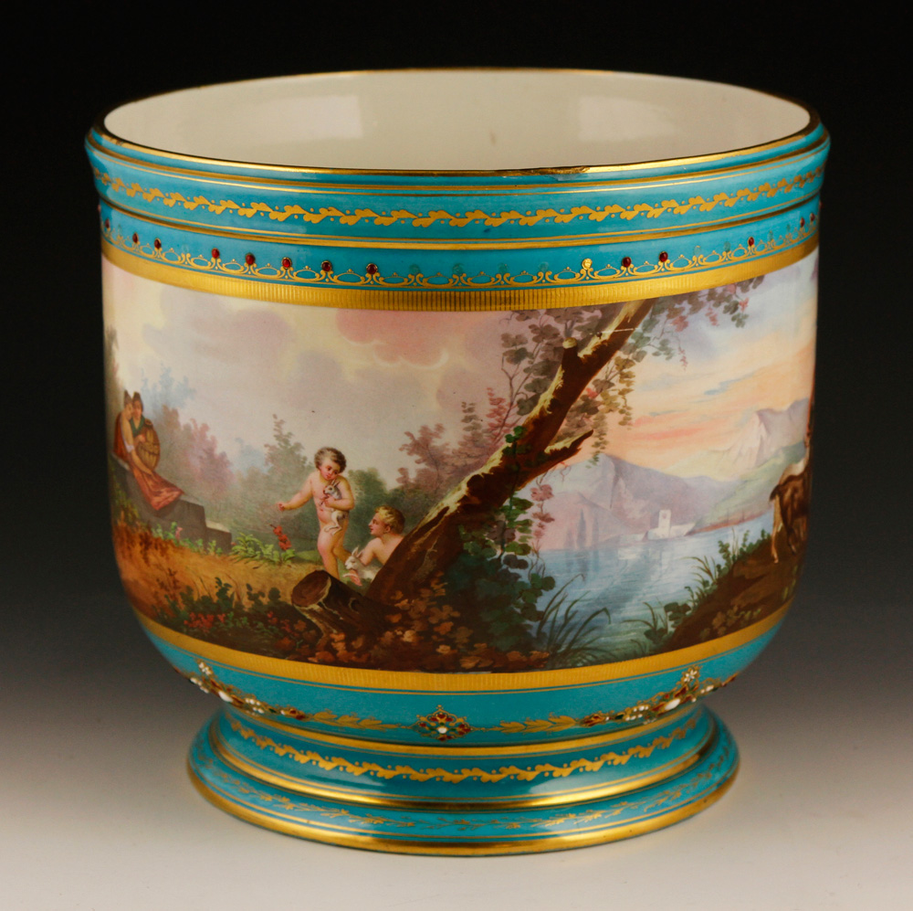 Appraisal: - Sevres Cache Pot Sevres cache pot with continuous hand