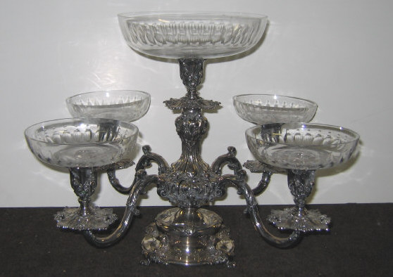 Appraisal: REED BARTON TAUNTON MA Plated silver epergne centerpiece four scroll