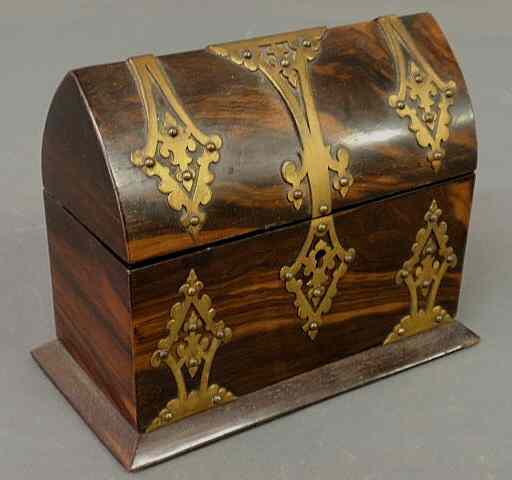 Appraisal: English rosewood trinket box with brass mounts c h x