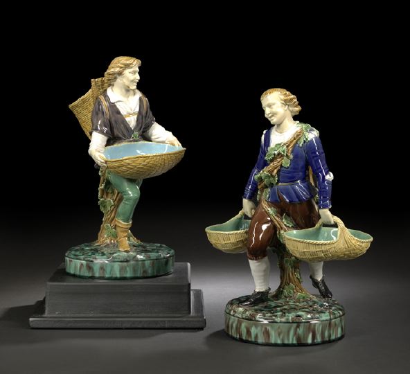 Appraisal: Fine and Rare Pair of Minton Majolica Figural Sweetmeat Stands