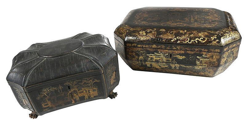 Appraisal: Two Chinese Export Black Lacquer and Gilt Boxes Qing dynasty