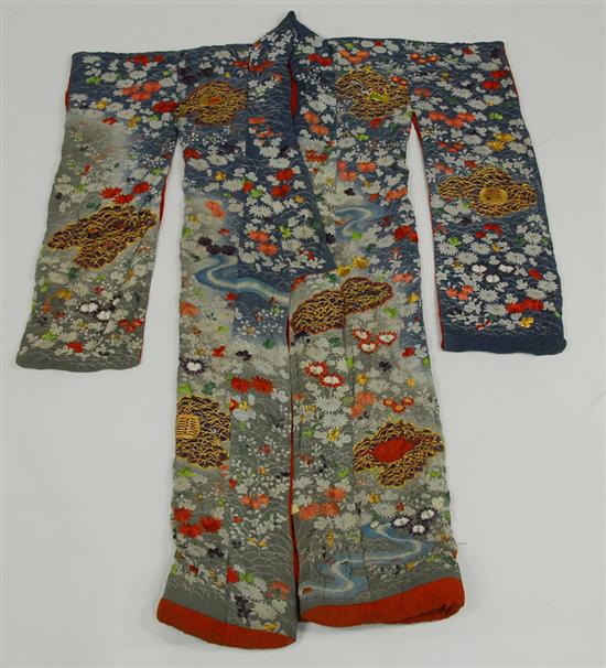 Appraisal: JAPANESE SILK AND METALLIC THREAD EMBROIDERED KIMONO Condition dirty with