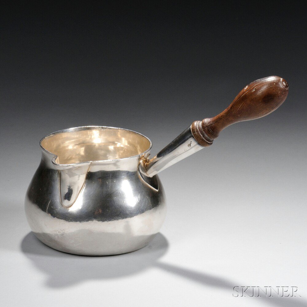 Appraisal: English Silver Warming Pot with Turned Wooden Handle London maker's